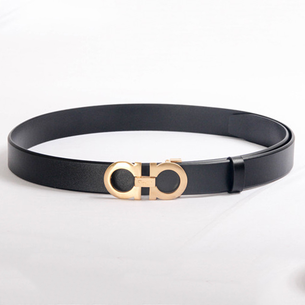 Ferragamo Black Leather Gold Buckle - DopestKickz