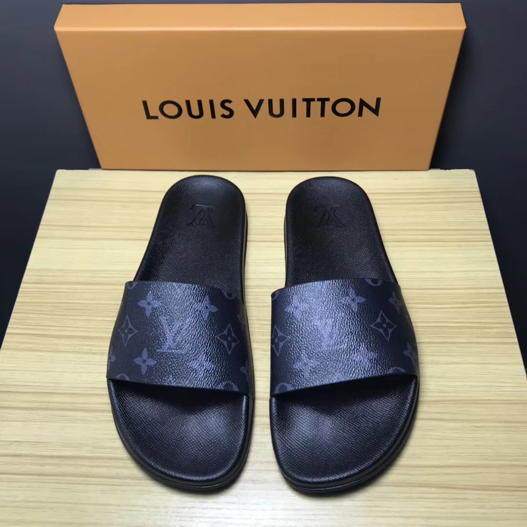 Louis Vuitton Palm Slippers In Balck - DopestKickz
