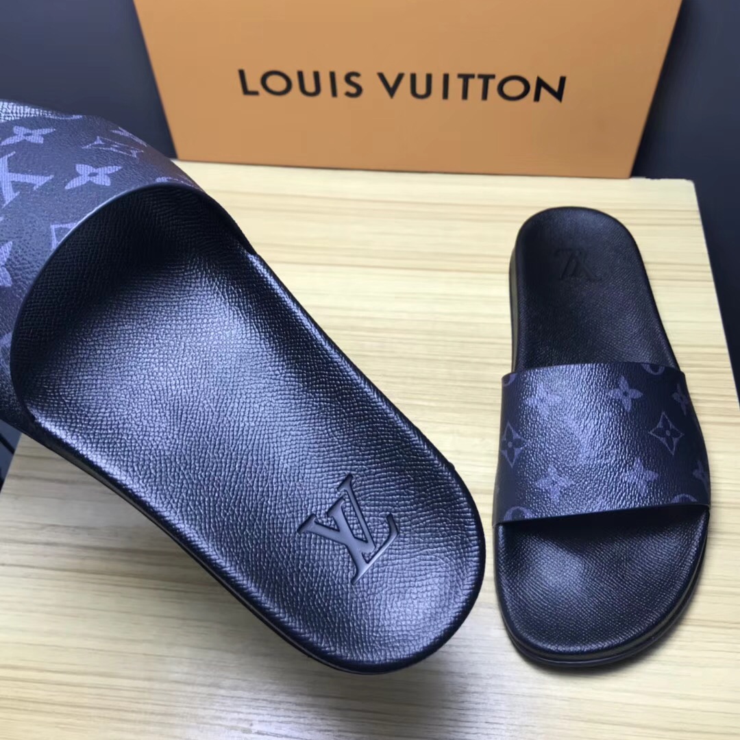 Louis Vuitton Palm Slippers In Balck - DopestKickz