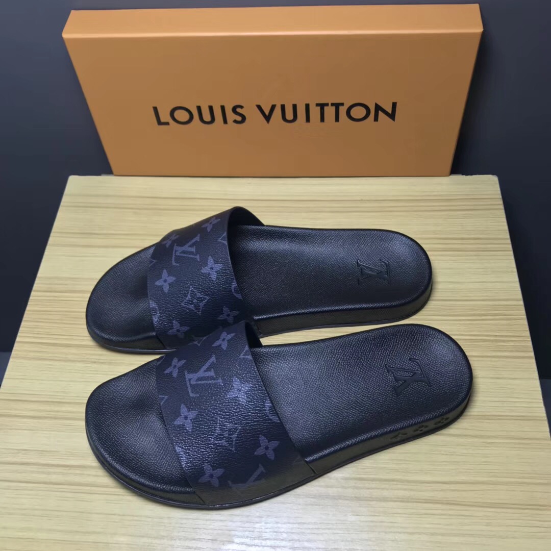 Louis Vuitton Palm Slippers In Balck - DopestKickz