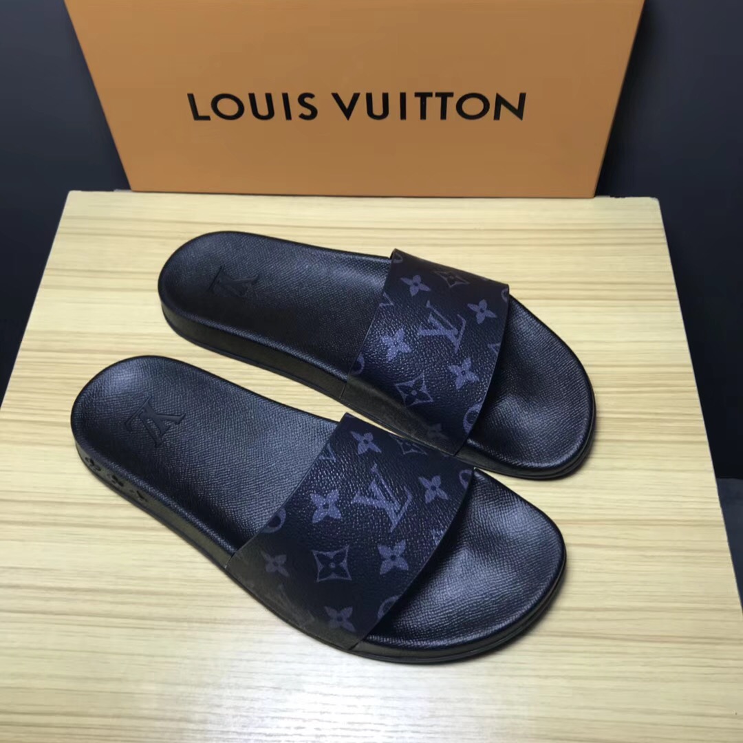 Louis Vuitton Palm Slippers In Balck - DopestKickz