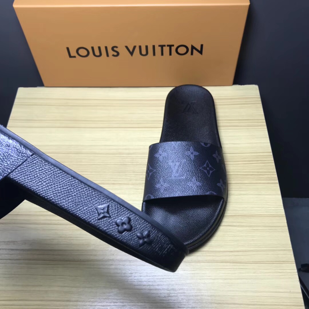 Louis Vuitton Palm Slippers In Balck - DopestKickz