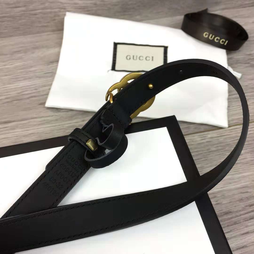 Gucci Leather Black Belt With Double G Golden Buckle (2CM) - DopestKickz