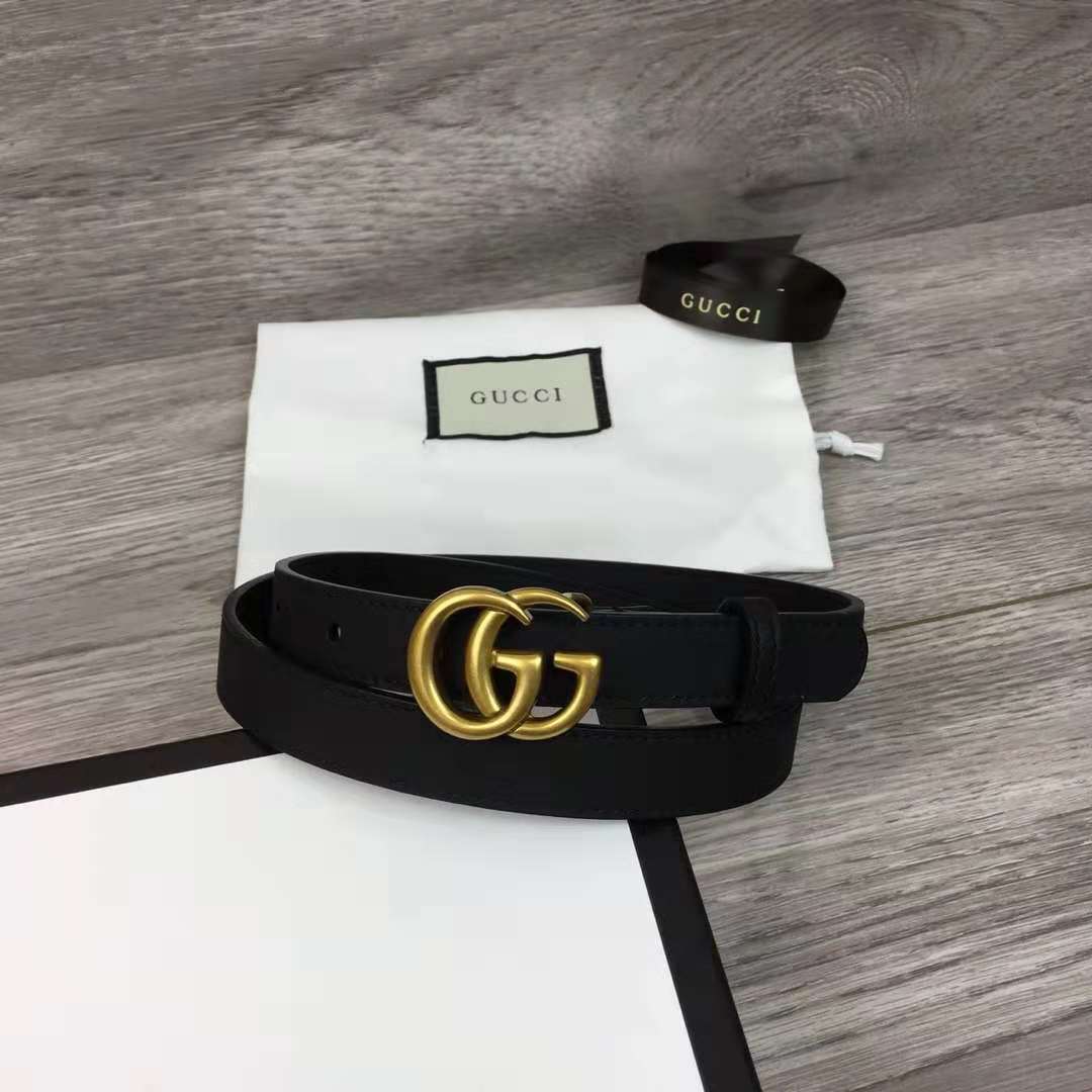 Gucci Leather Black Belt With Double G Golden Buckle (2CM) - DopestKickz