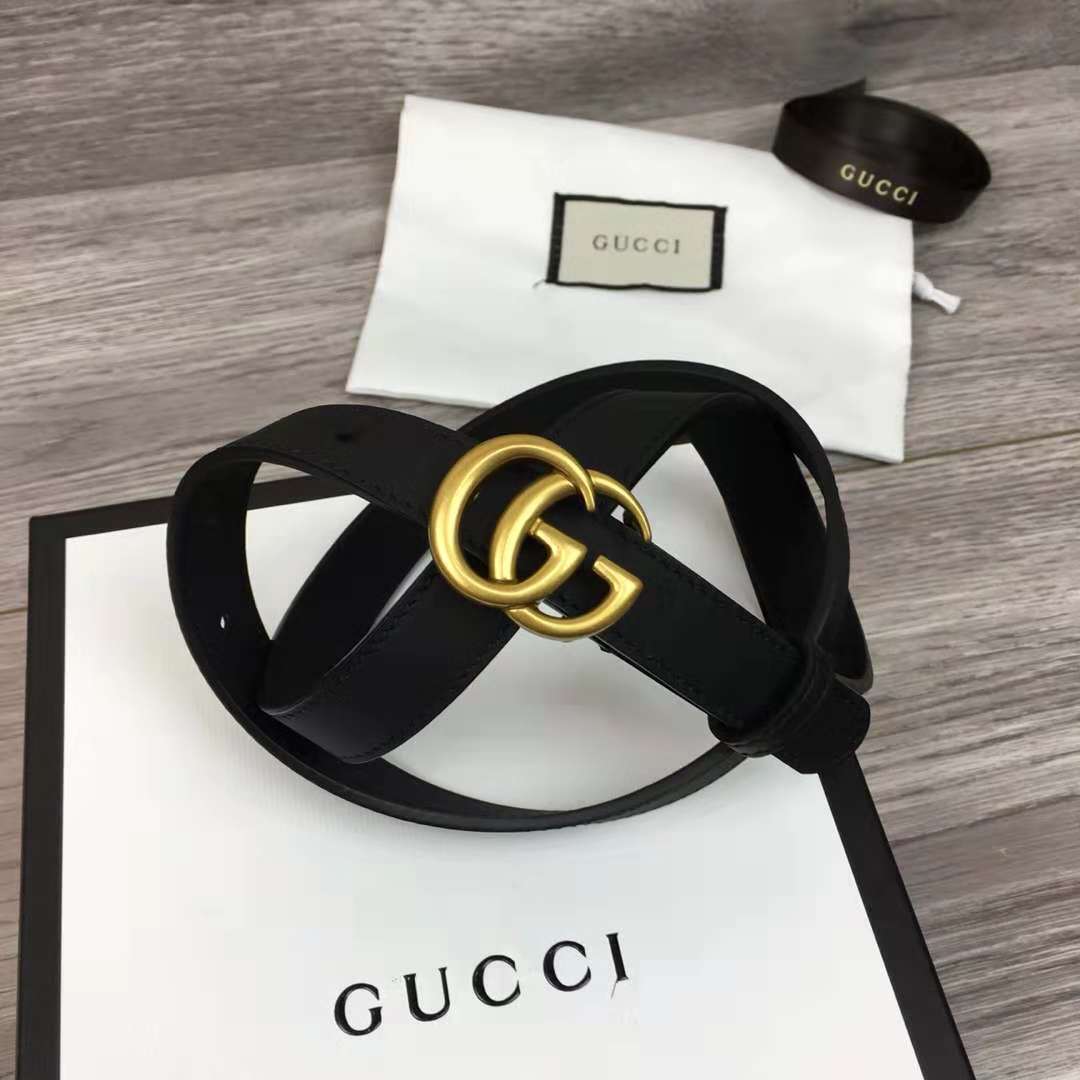 Gucci Leather Black Belt With Double G Golden Buckle (2CM) - DopestKickz