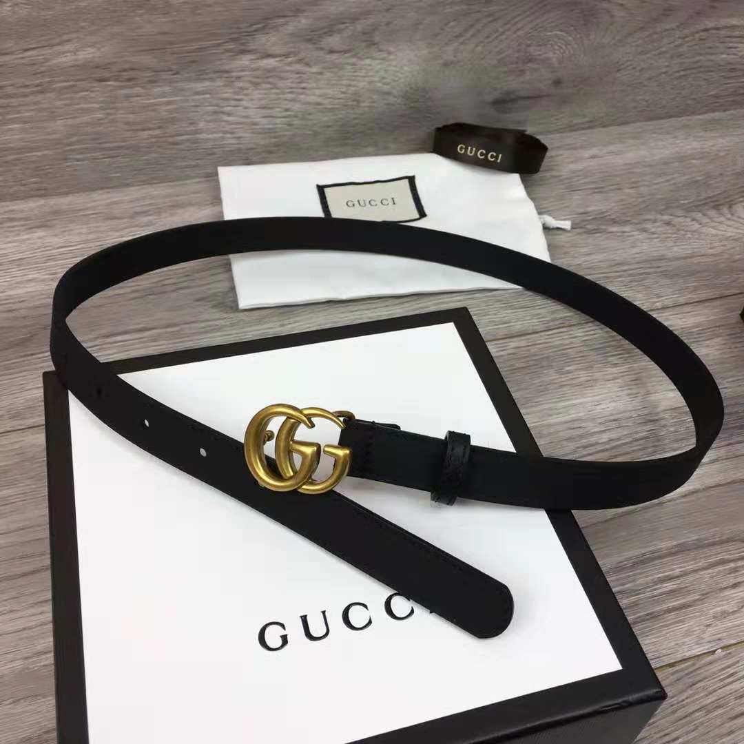 Gucci Leather Black Belt With Double G Golden Buckle (2CM) - DopestKickz