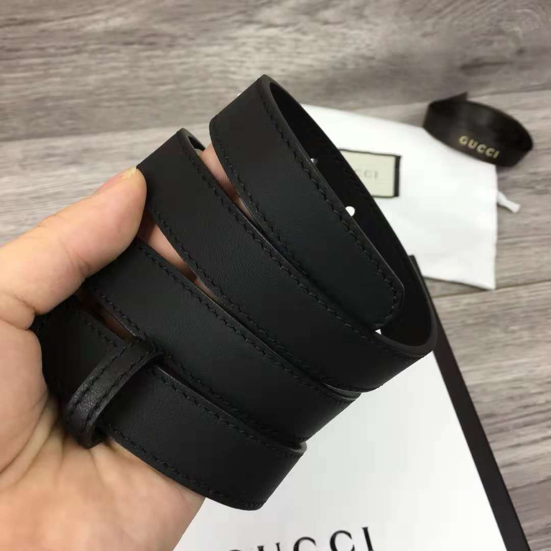 Gucci Leather Black Belt With Double G Golden Buckle (2CM) - DopestKickz