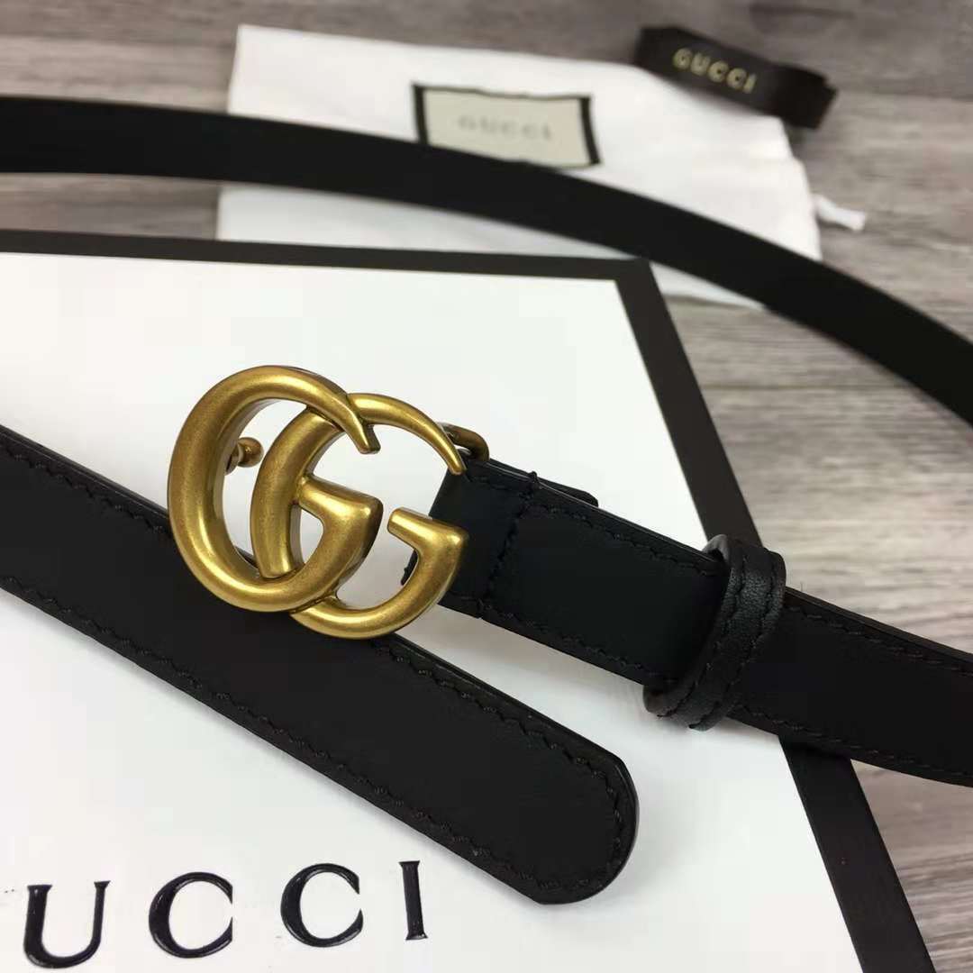 Gucci Leather Black Belt With Double G Golden Buckle (2CM) - DopestKickz