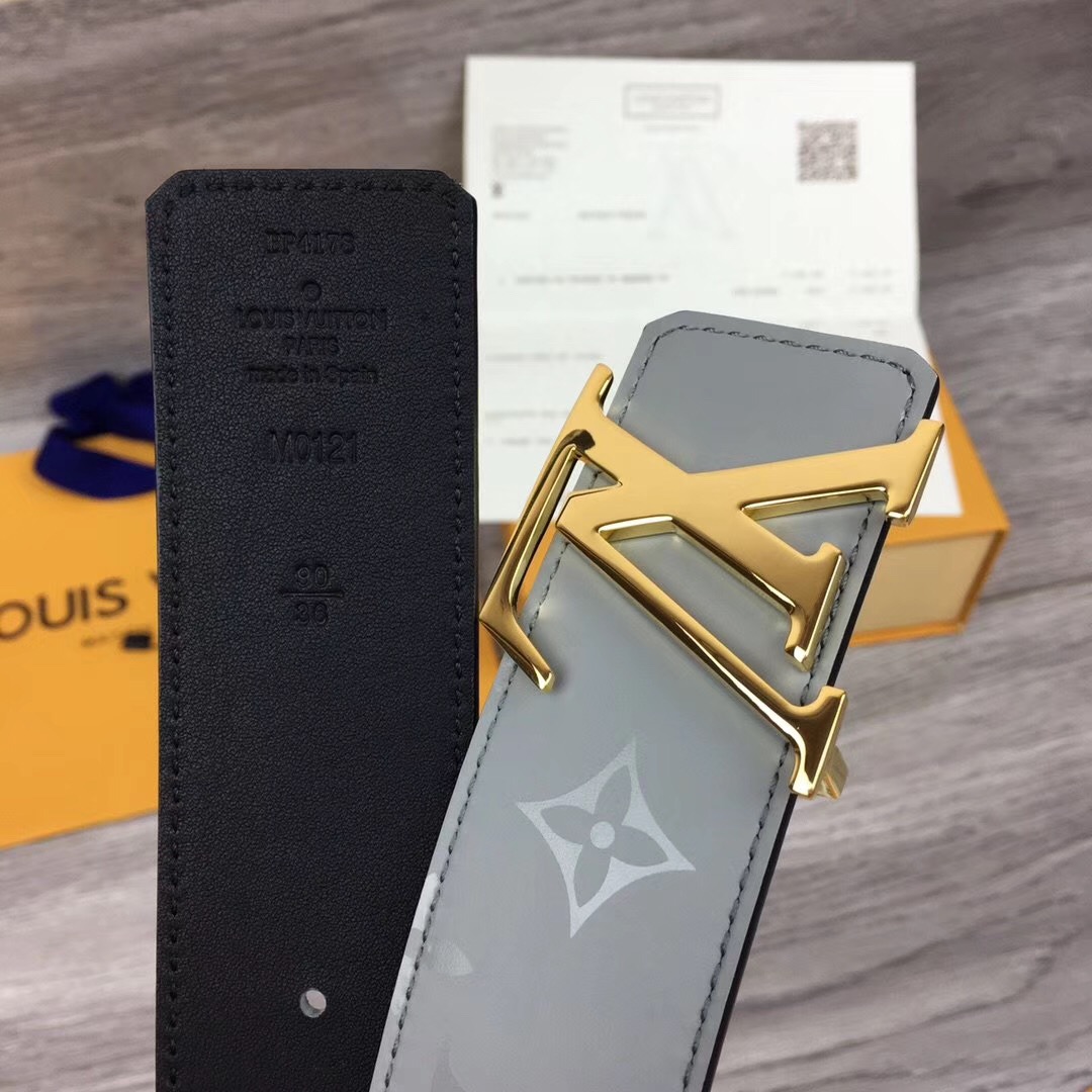 Louis Vuitton Grey 40MM Reversible Belt (Gold Buckle) - DopestKickz