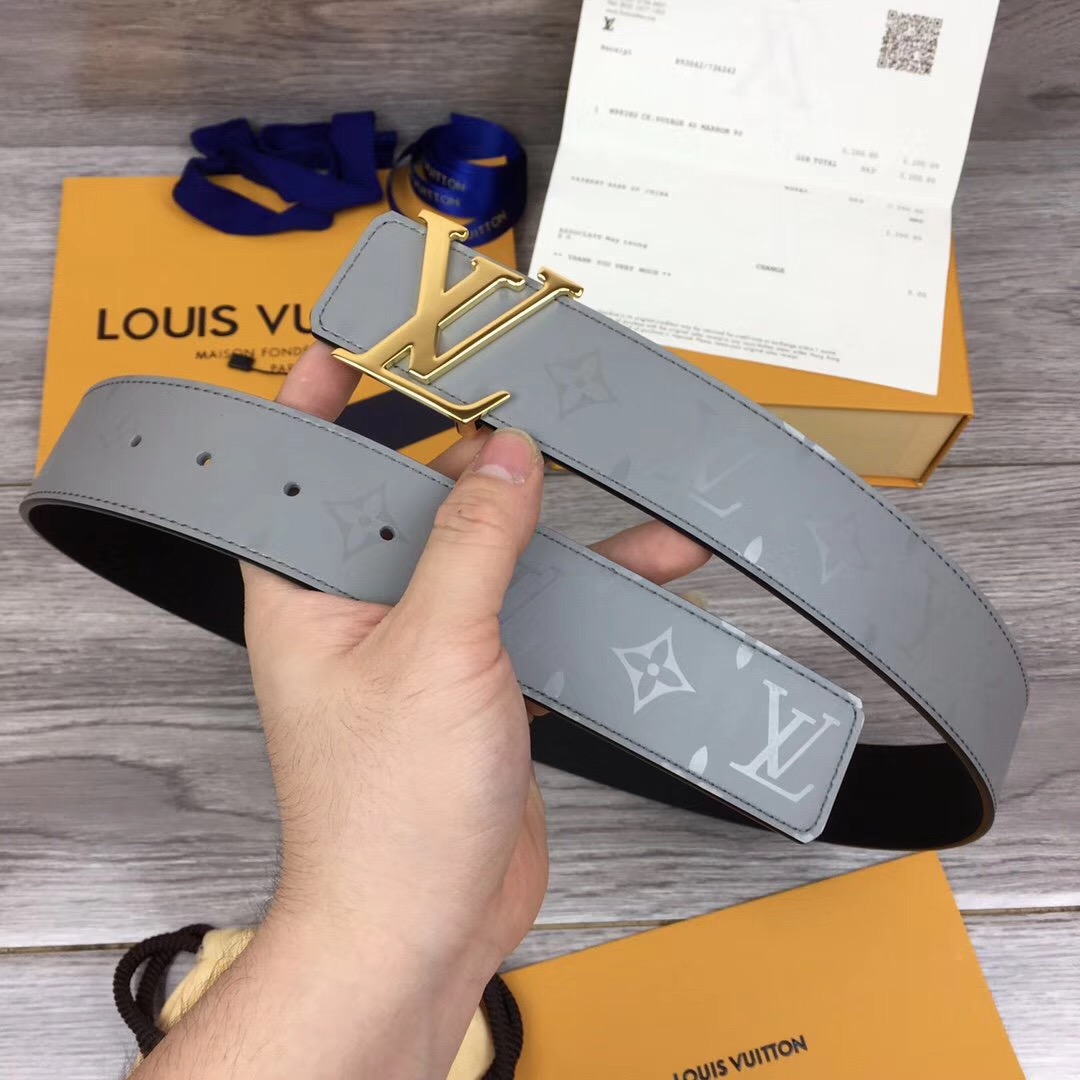 Louis Vuitton Grey 40MM Reversible Belt (Gold Buckle) - DopestKickz