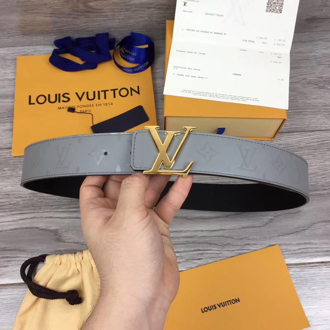 Louis Vuitton Grey 40MM Reversible Belt (Gold Buckle) - DopestKickz