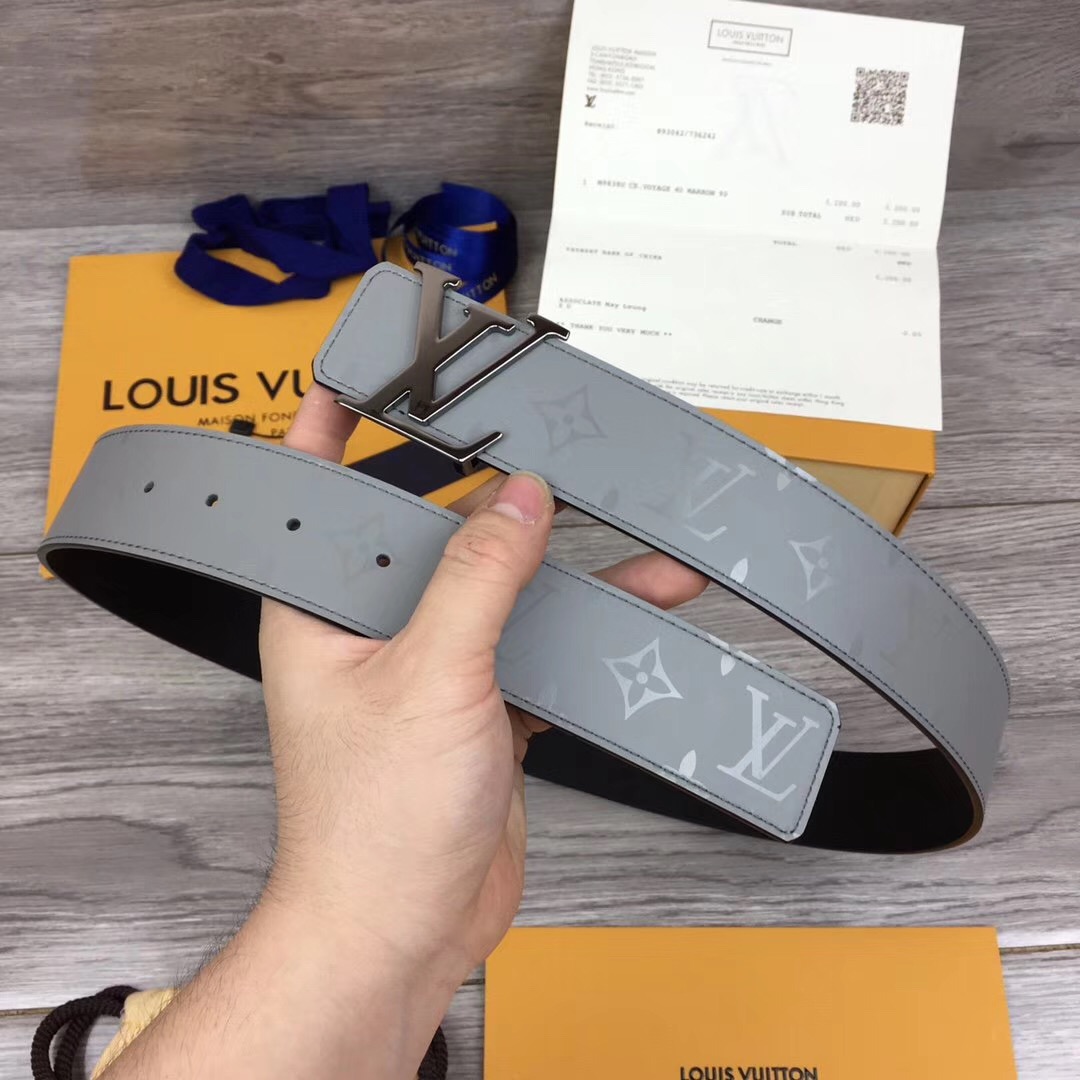 Louis Vuitton Grey 40MM Reversible Belt (Gun Color Buckle) - DopestKickz