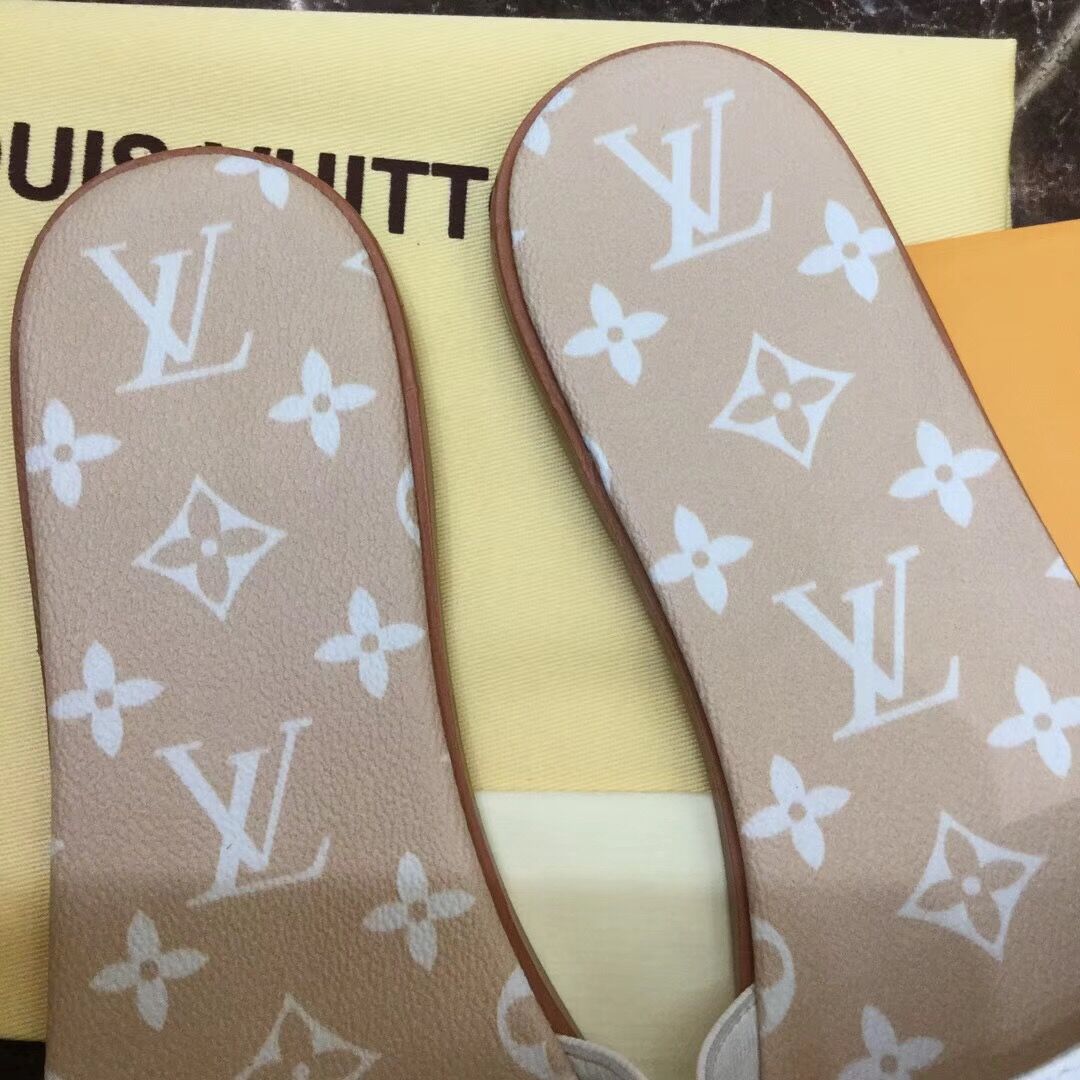 Louis Vuitton Lock It Flat Mule In White/ Moka Brown - DopestKickz