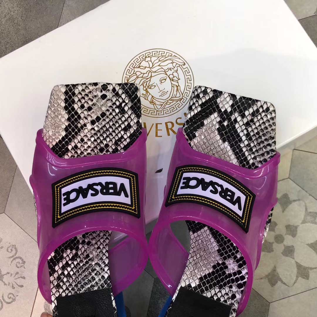 Versace 90S Vintage Logo Mid Heel Sandals (Purple) - DopestKickz