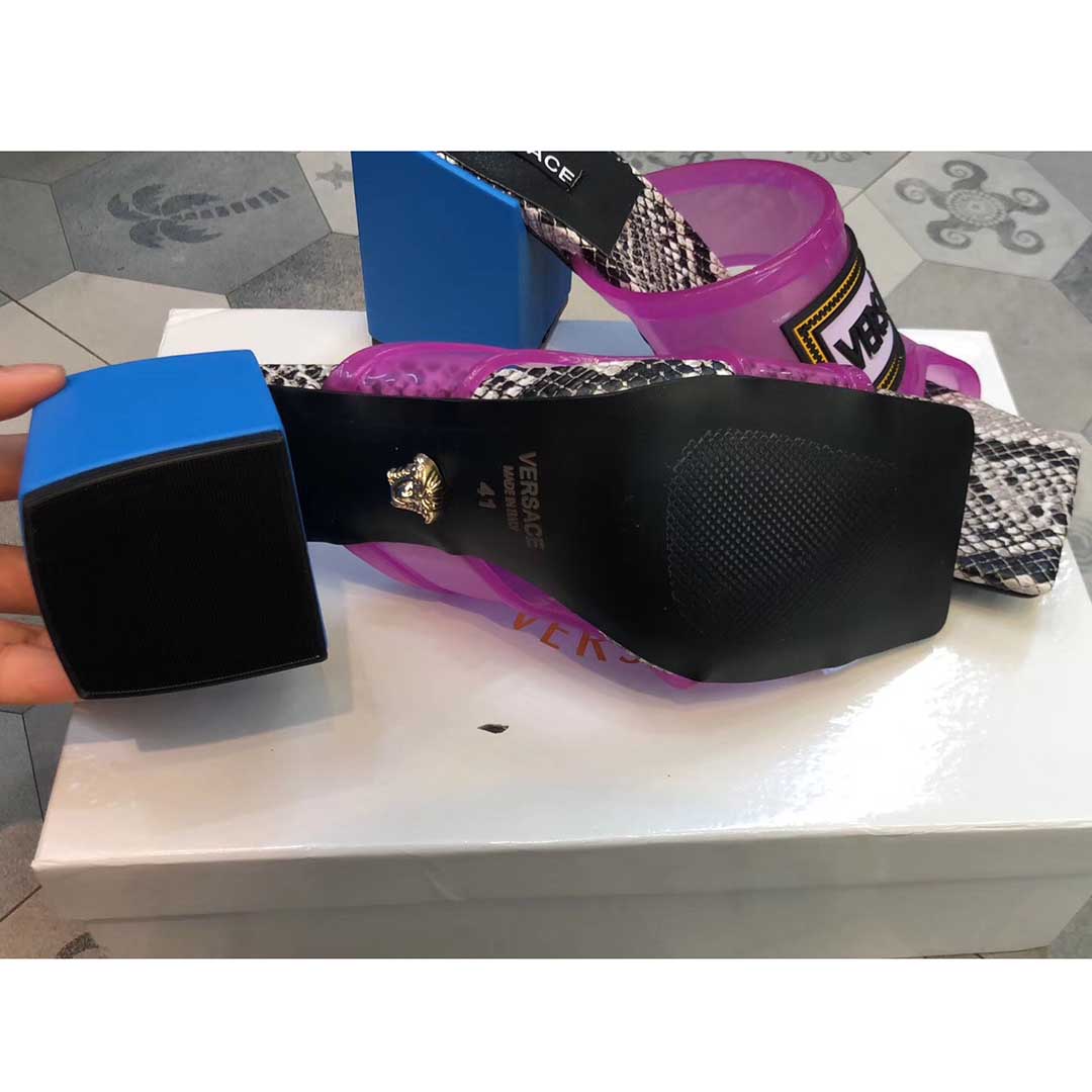 Versace 90S Vintage Logo Mid Heel Sandals (Purple) - DopestKickz