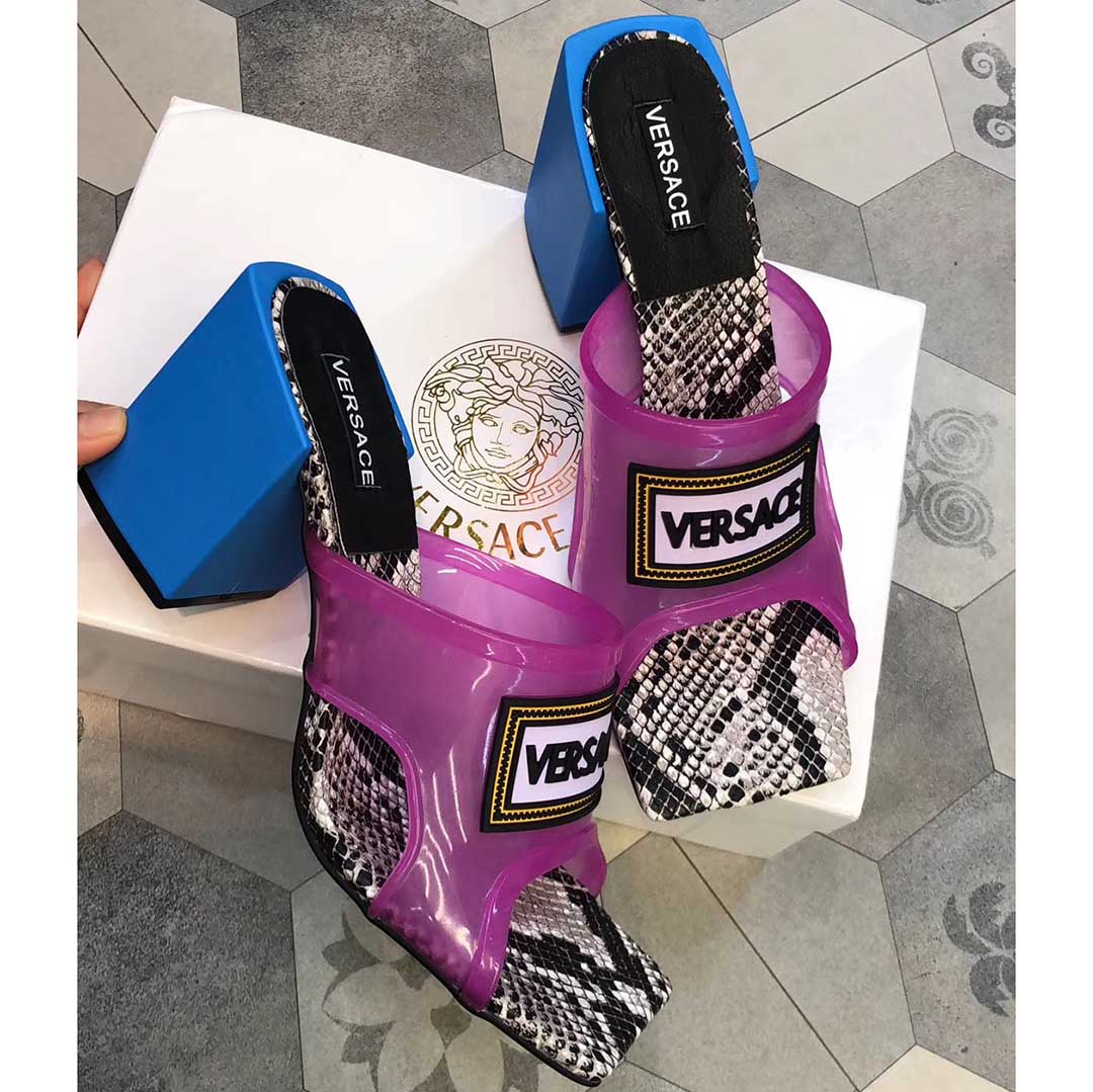 Versace 90S Vintage Logo Mid Heel Sandals (Purple) - DopestKickz