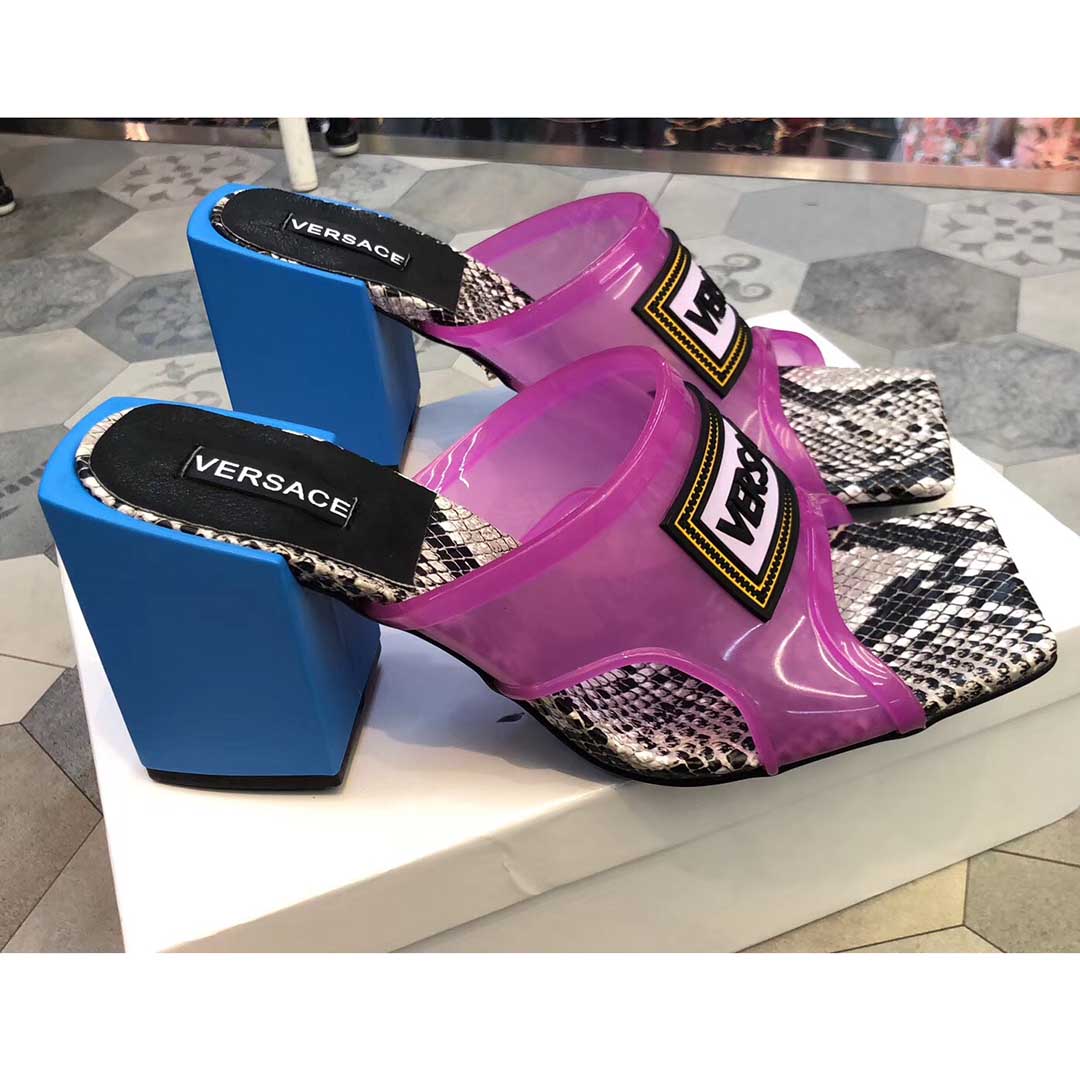 Versace 90S Vintage Logo Mid Heel Sandals (Purple) - DopestKickz