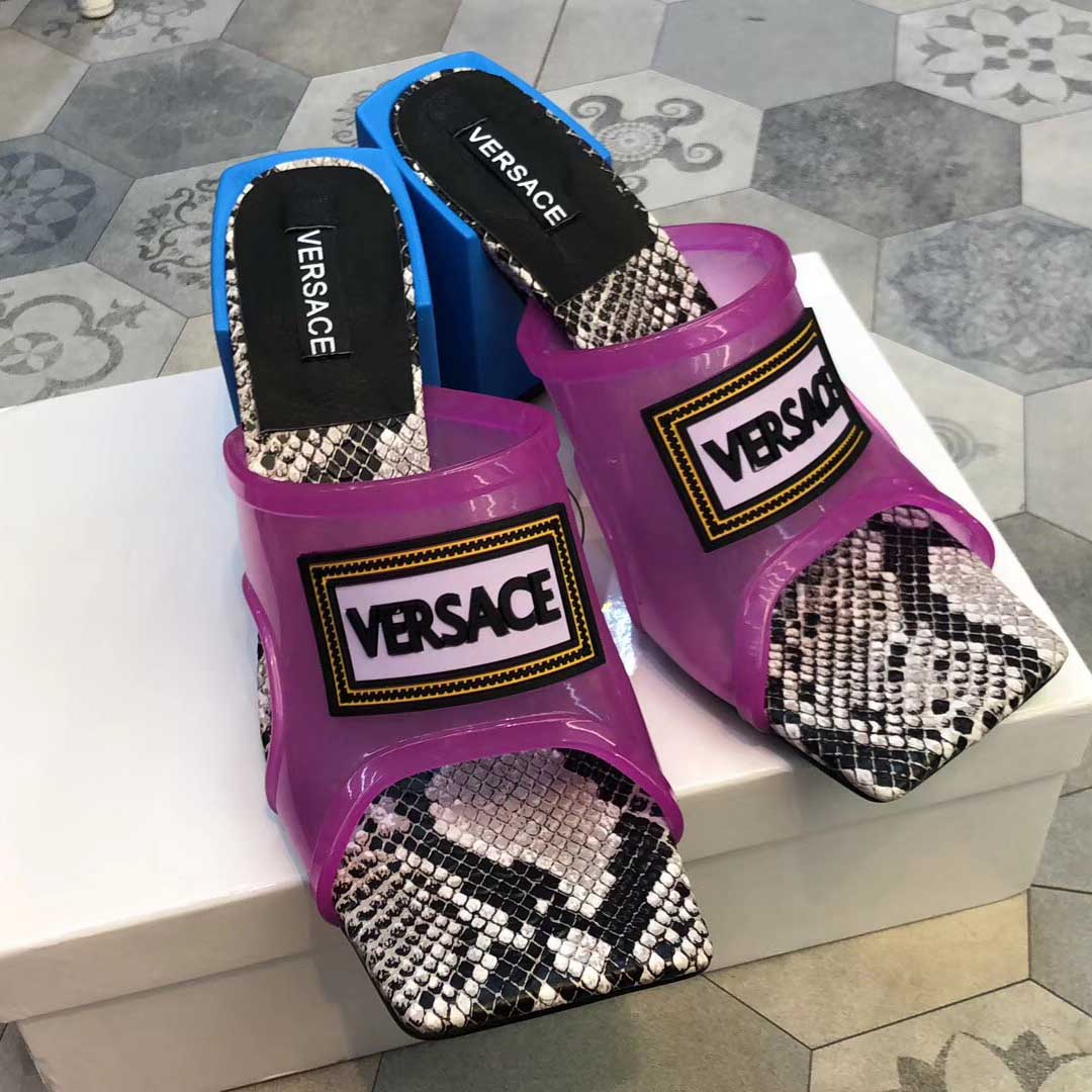 Versace 90S Vintage Logo Mid Heel Sandals (Purple) - DopestKickz
