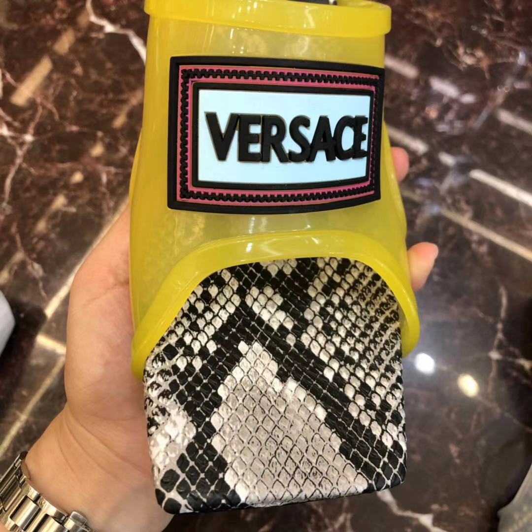 Versace 90S Vintage Logo Mid Heel Sandals (Yellow) - DopestKickz