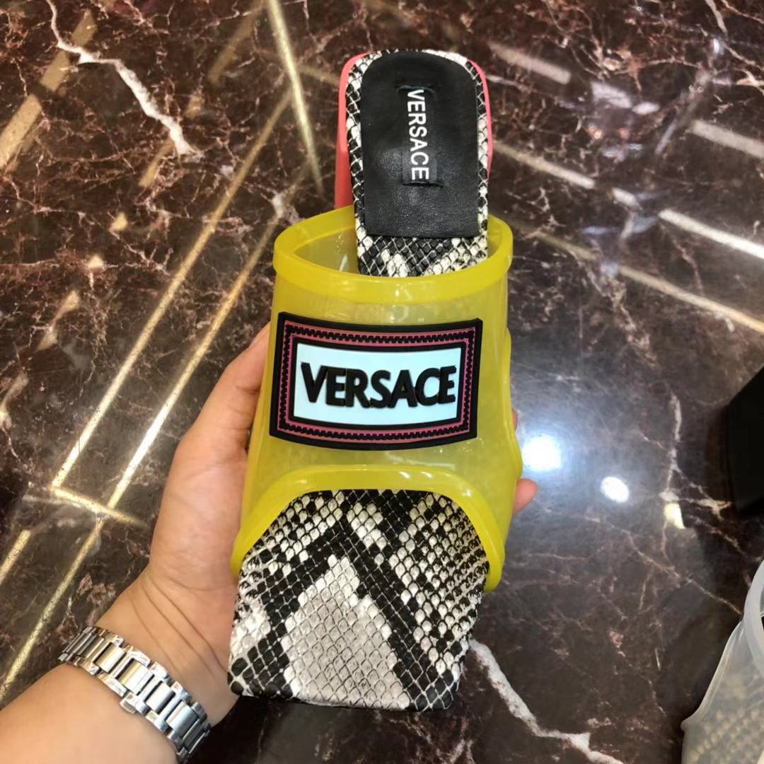 Versace 90S Vintage Logo Mid Heel Sandals (Yellow) - DopestKickz