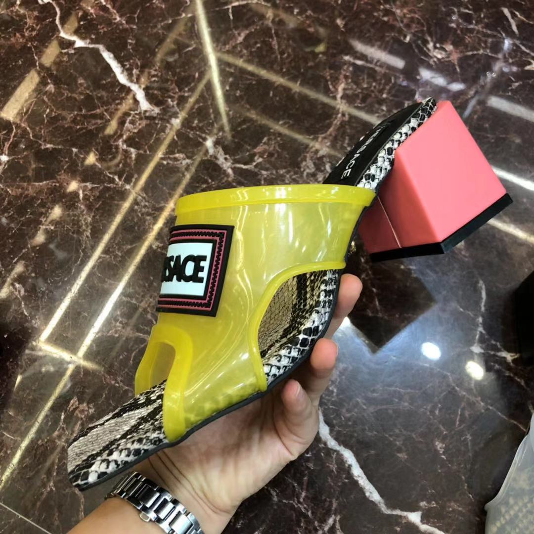 Versace 90S Vintage Logo Mid Heel Sandals (Yellow) - DopestKickz