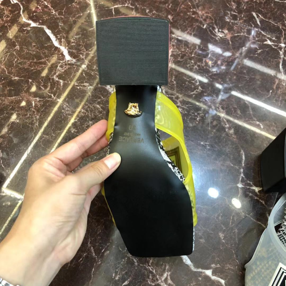 Versace 90S Vintage Logo Mid Heel Sandals (Yellow) - DopestKickz