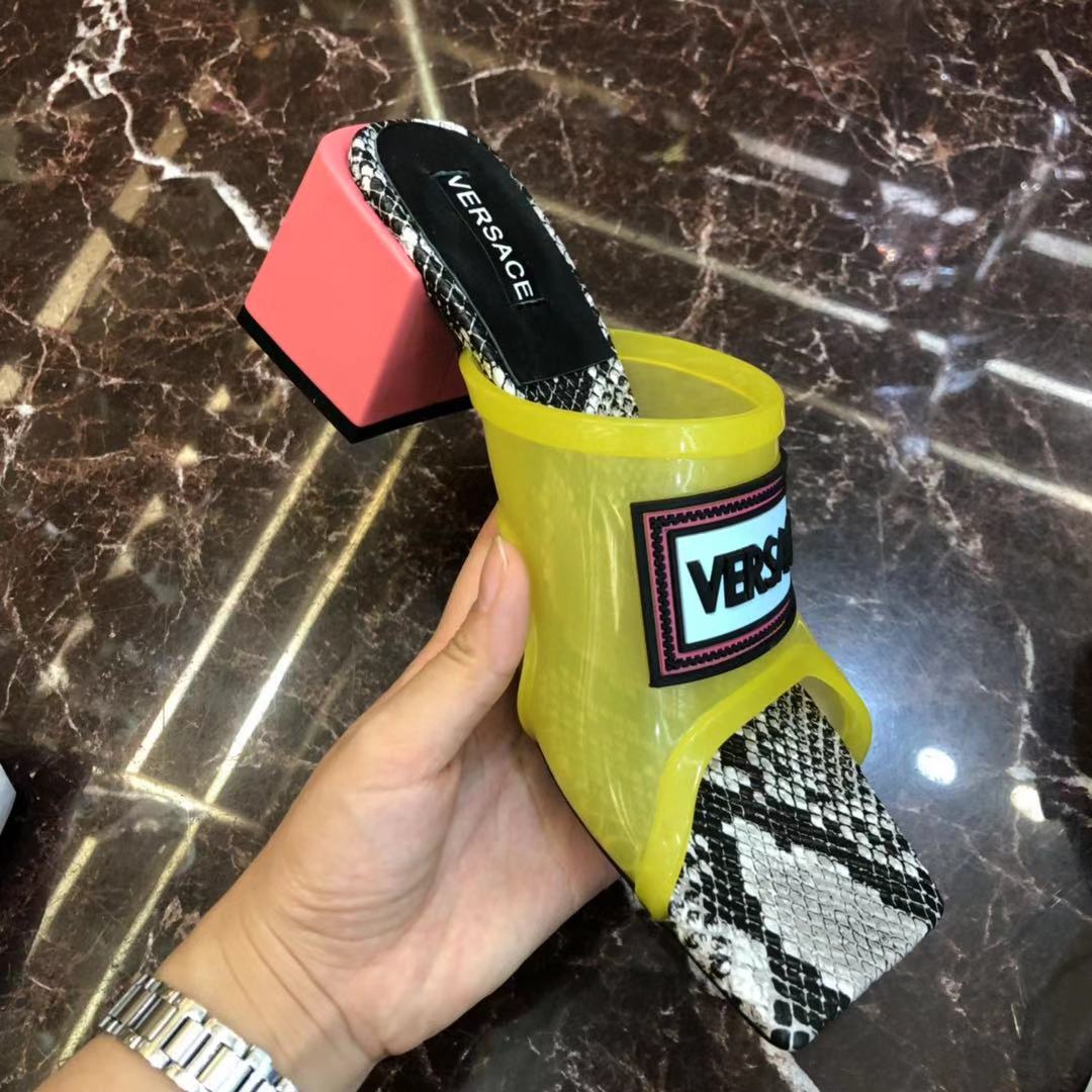 Versace 90S Vintage Logo Mid Heel Sandals (Yellow) - DopestKickz