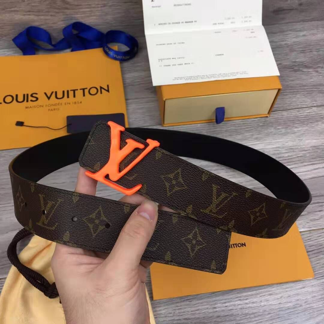 Louis Vuitton Shape Monogram Belt With Orange Buckle - DopestKickz