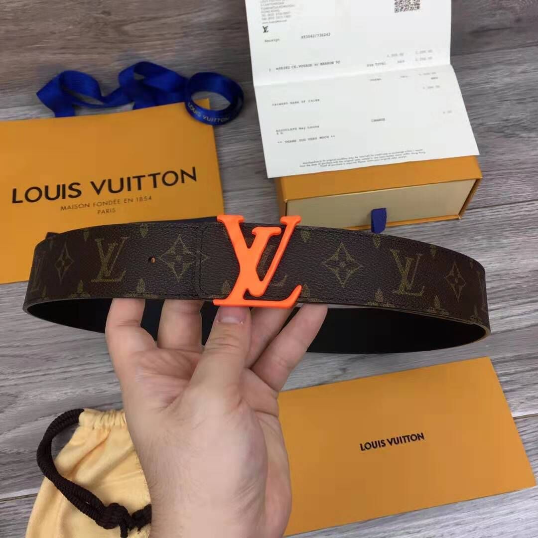 Louis Vuitton Shape Monogram Belt With Orange Buckle - DopestKickz