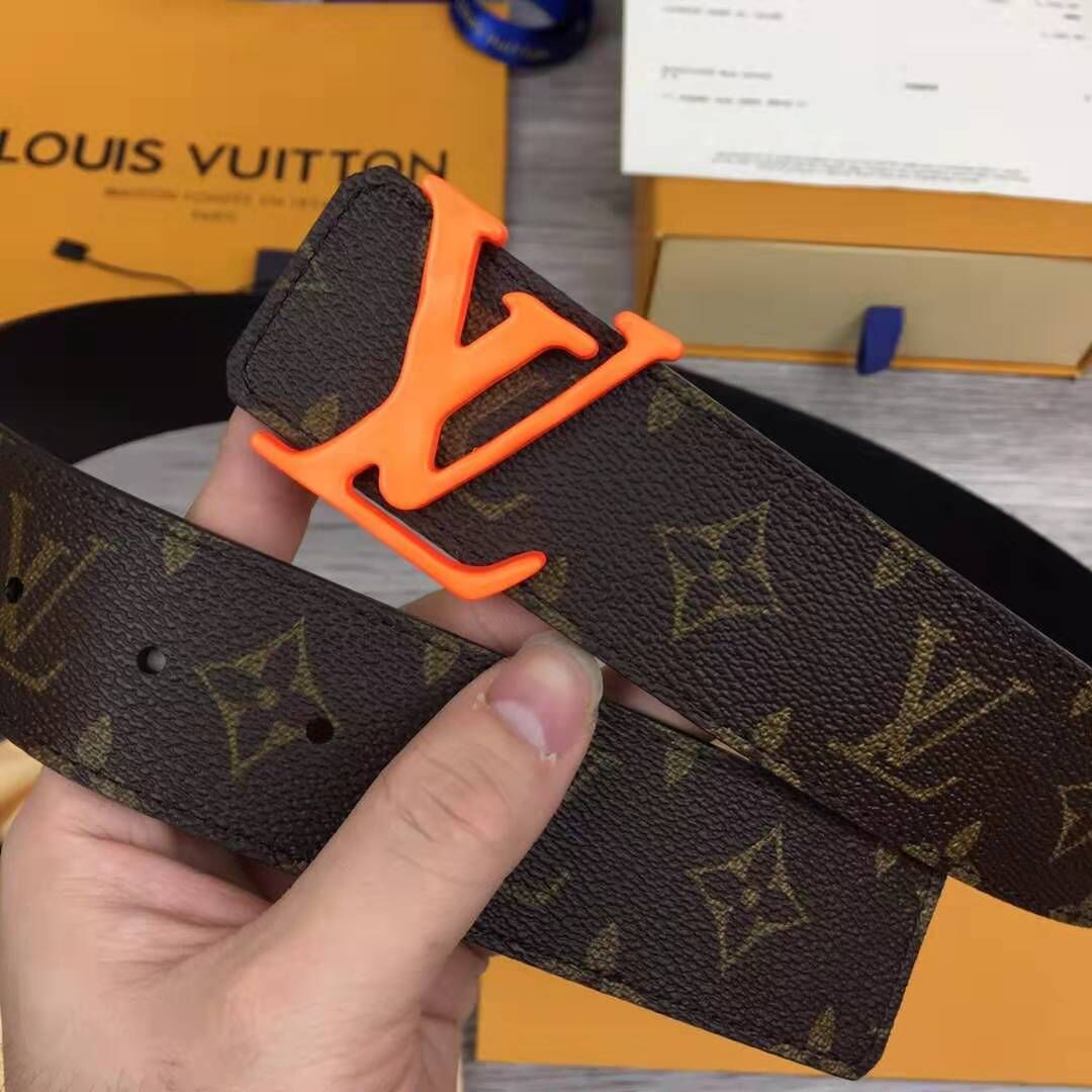 Louis Vuitton Shape Monogram Belt With Orange Buckle - DopestKickz