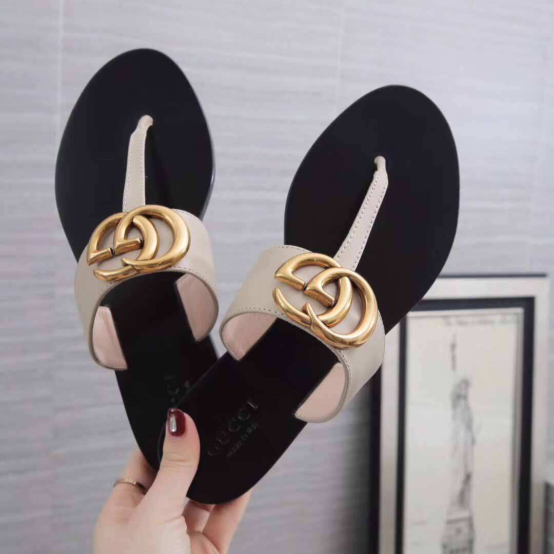 Gucci Leather Thong Sandal With Double G - DopestKickz