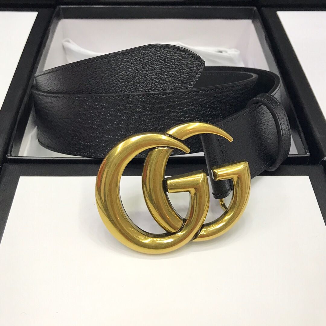 Gucci Leather Black Belt With Double G Golden Buckle  - DopestKickz