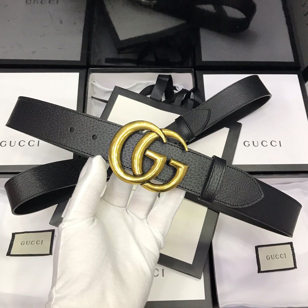 Gucci Leather Black Belt With Double G Golden Buckle  - DopestKickz