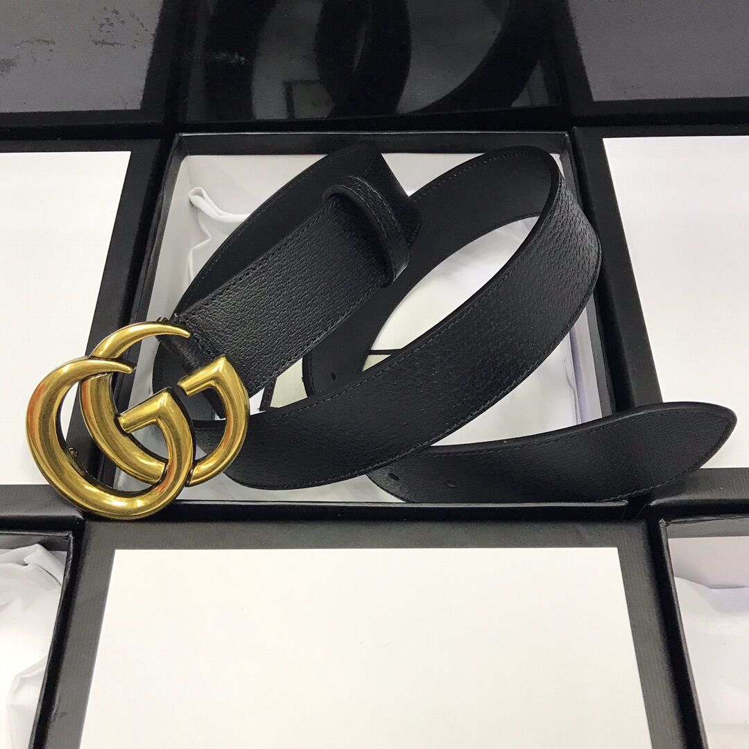 Gucci Leather Black Belt With Double G Golden Buckle  - DopestKickz