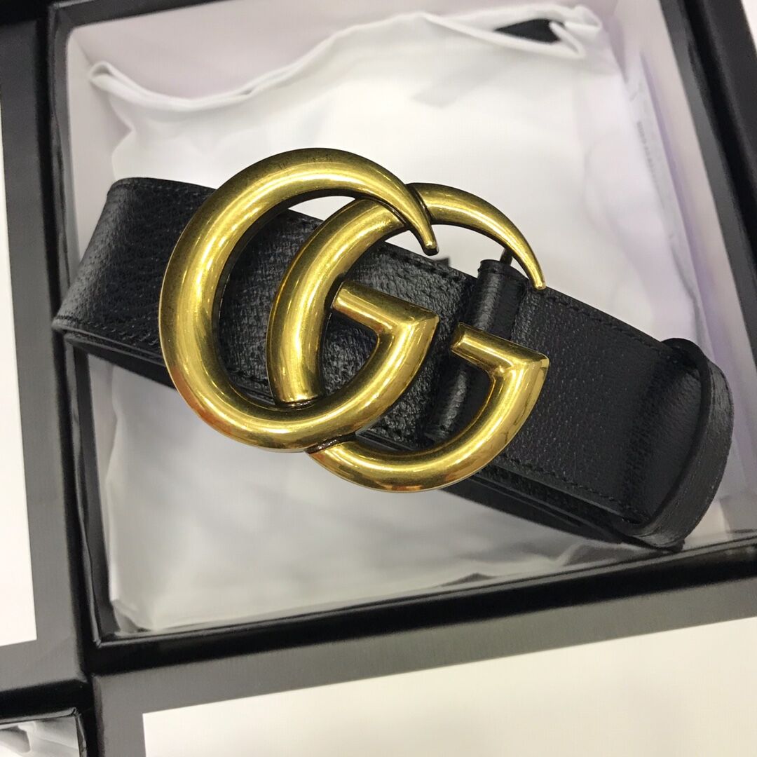 Gucci Leather Black Belt With Double G Golden Buckle  - DopestKickz