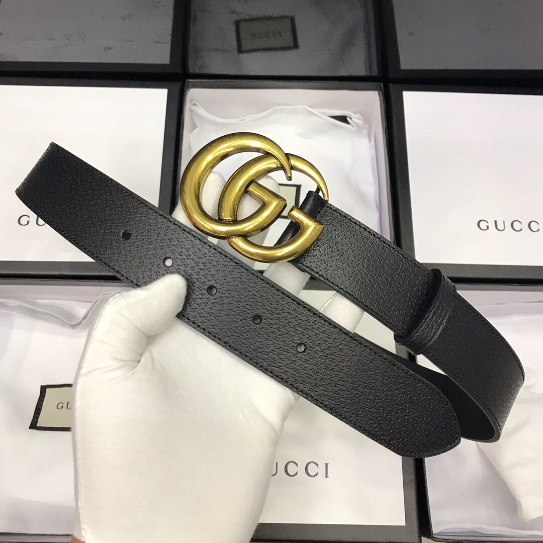 Gucci Leather Black Belt With Double G Golden Buckle  - DopestKickz
