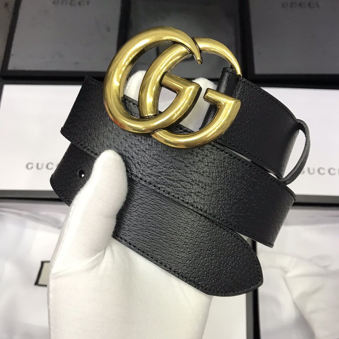 Gucci Leather Black Belt With Double G Golden Buckle  - DopestKickz