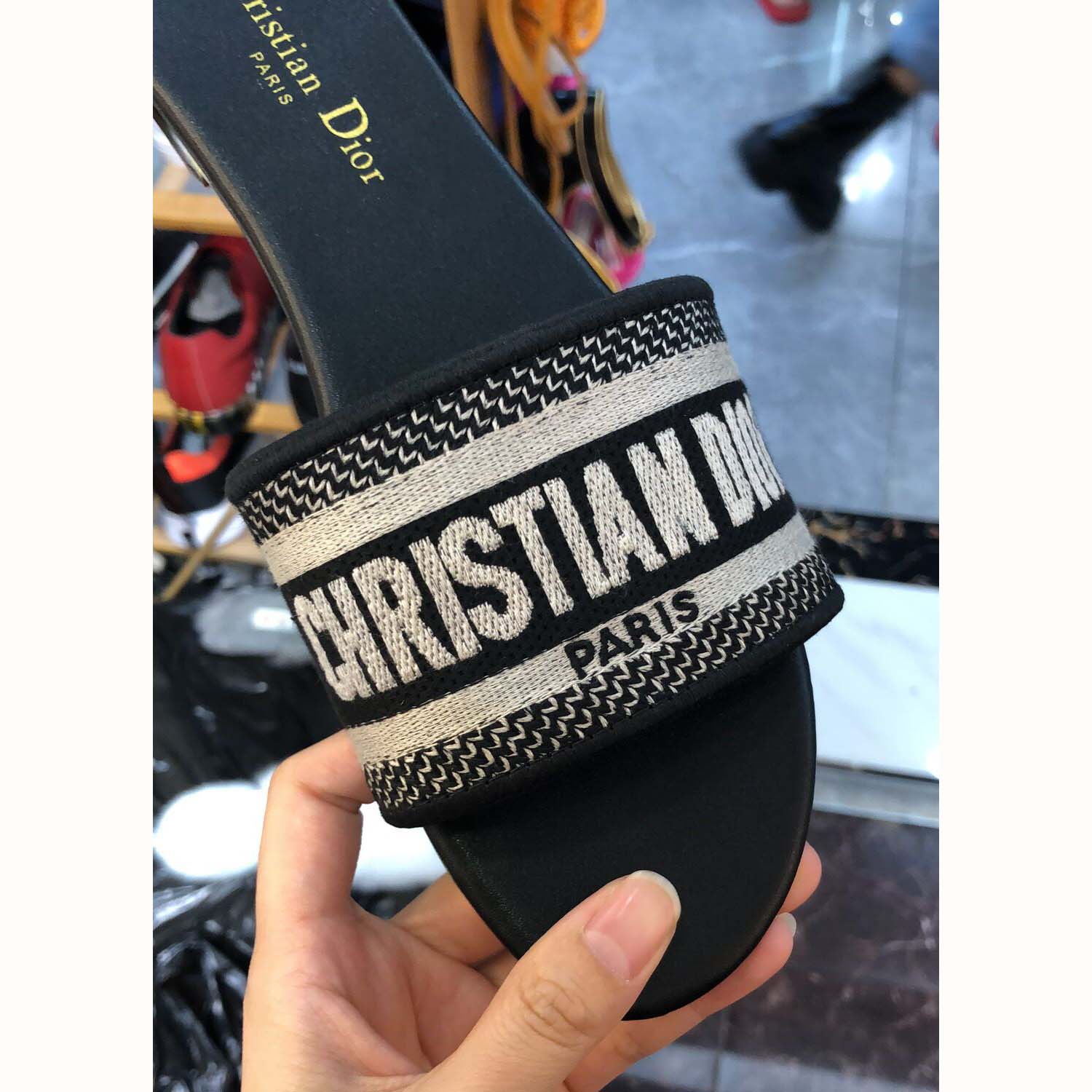 Dior Dway Mule In Embroidered Cotton Black - DopestKickz