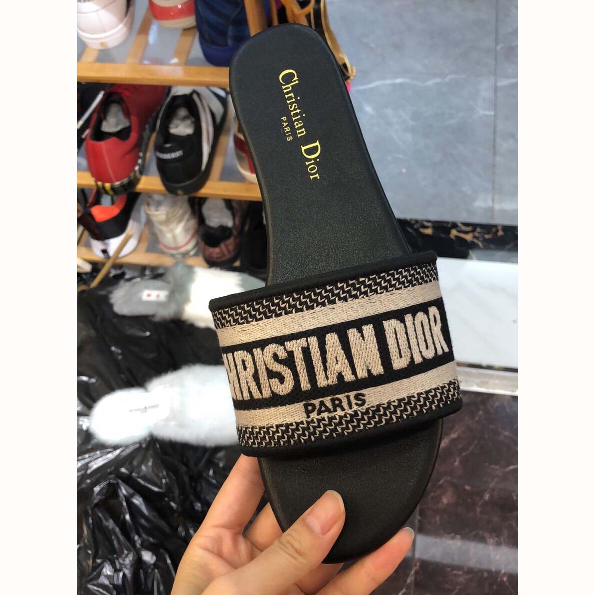 Dior Dway Mule In Embroidered Cotton Black - DopestKickz