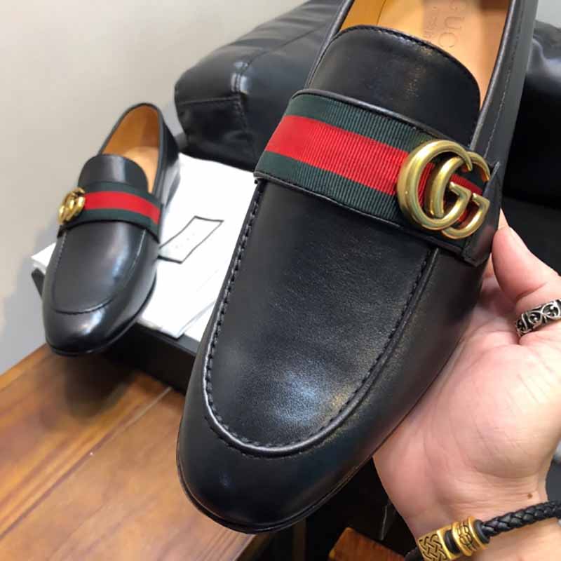 Gucci Leather Loafer With GG Web - DopestKickz