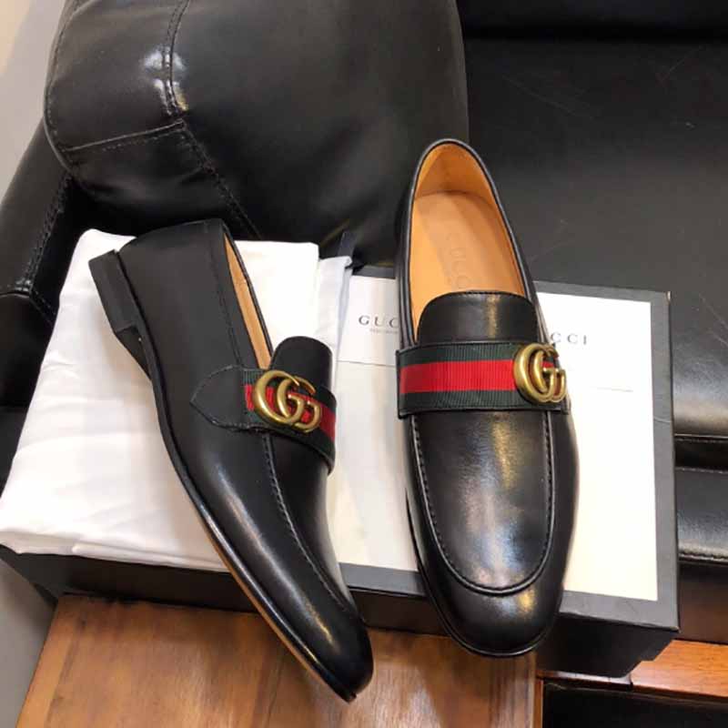 Gucci Leather Loafer With GG Web - DopestKickz