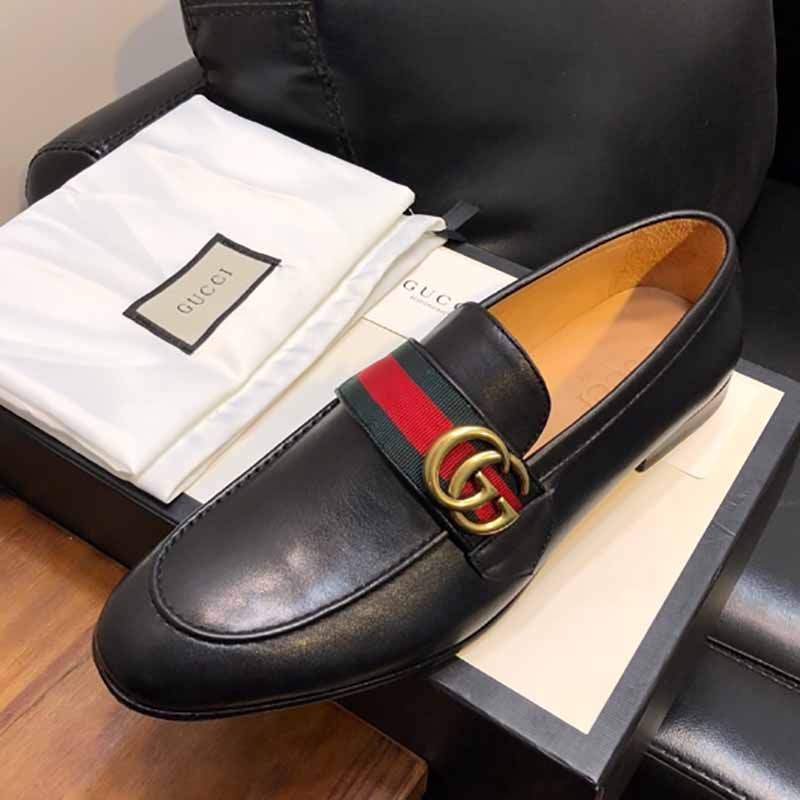 Gucci Leather Loafer With GG Web - DopestKickz