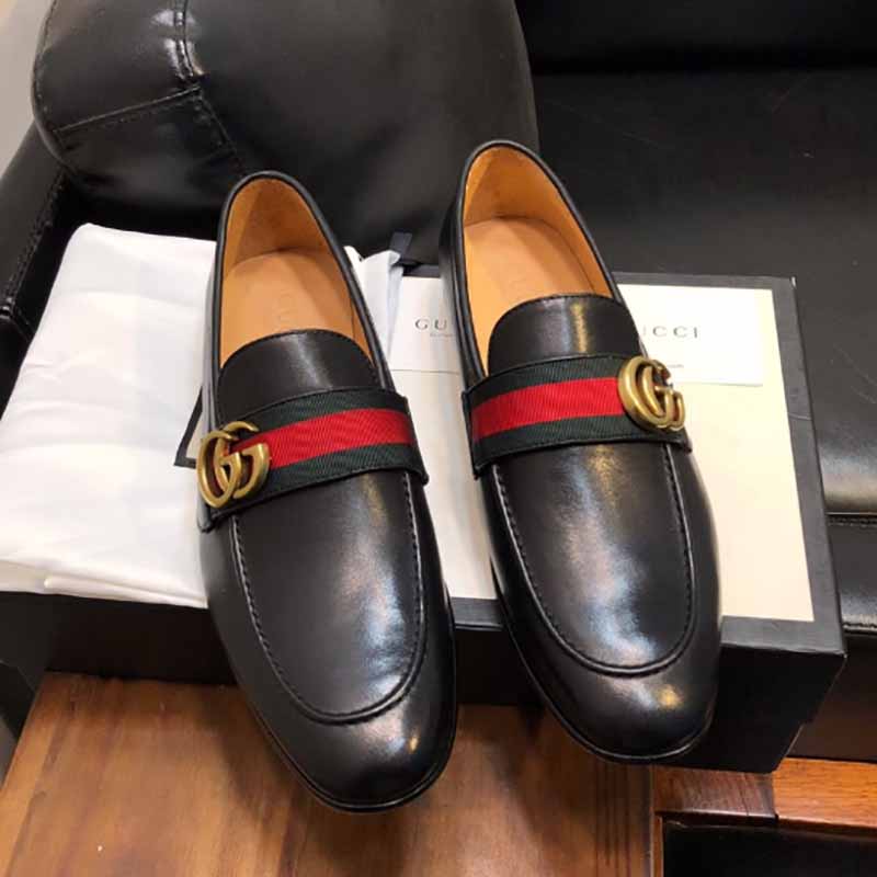 Gucci Leather Loafer With GG Web - DopestKickz