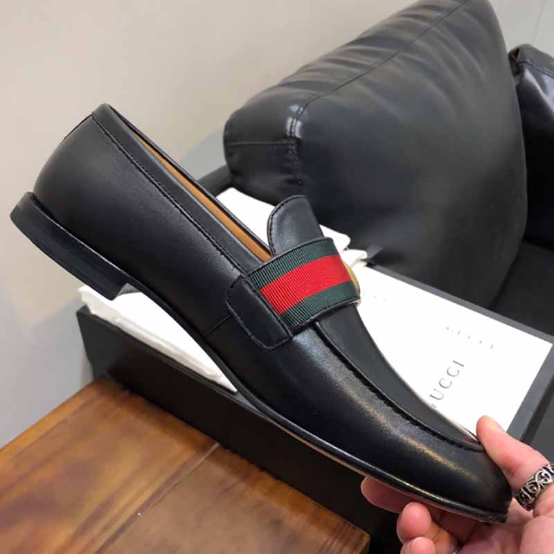 Gucci Leather Loafer With GG Web - DopestKickz