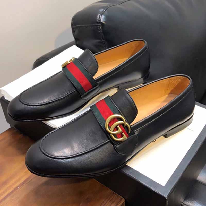 Gucci Leather Loafer With GG Web - DopestKickz
