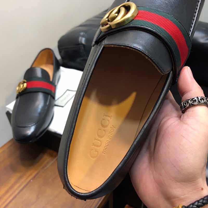 Gucci Leather Loafer With GG Web - DopestKickz