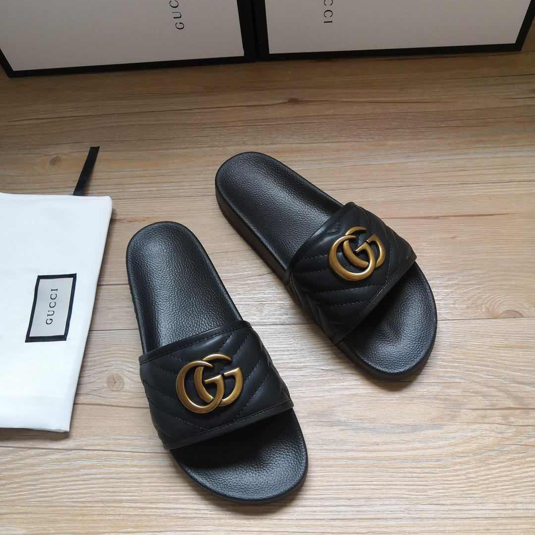 Gucci Black Double G Slippers - DopestKickz