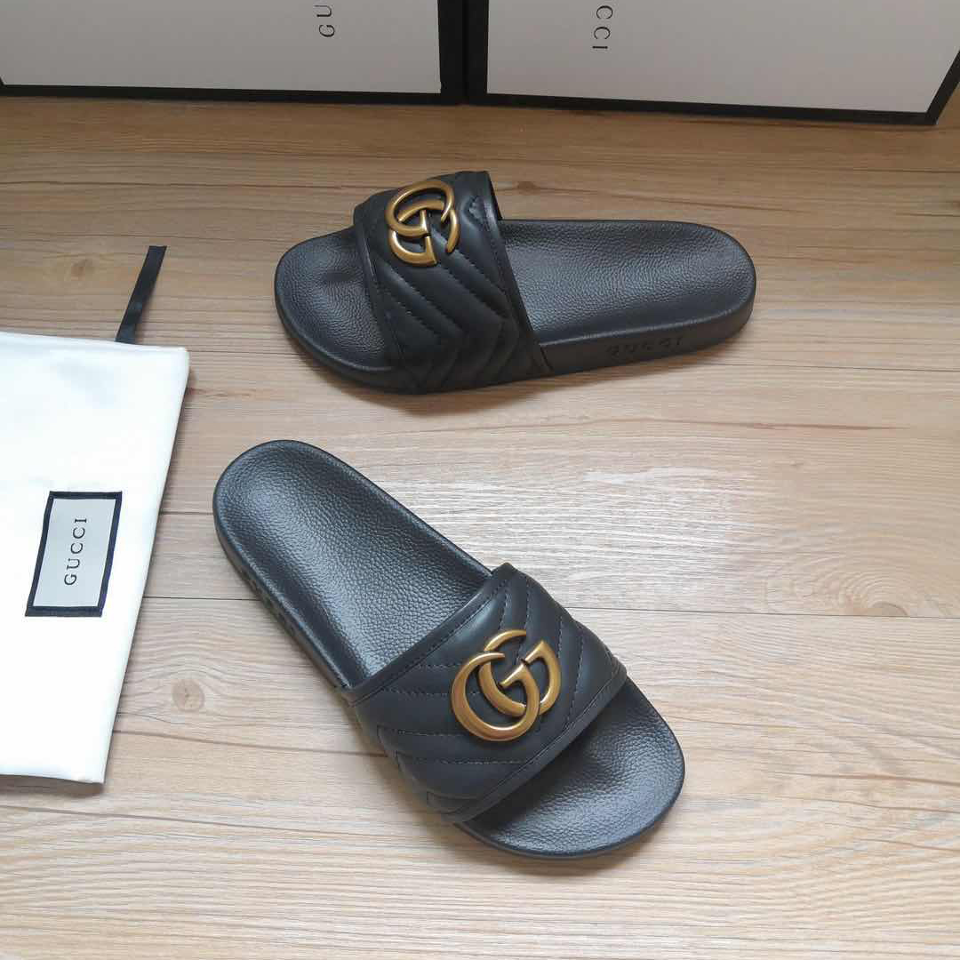 Gucci Black Double G Slippers - DopestKickz