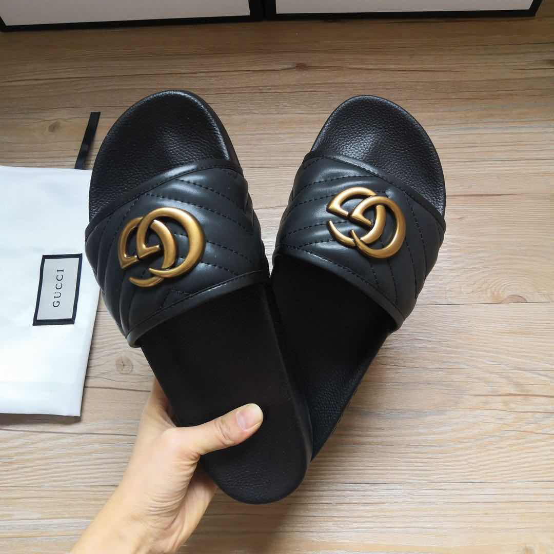 Gucci Black Double G Slippers - DopestKickz