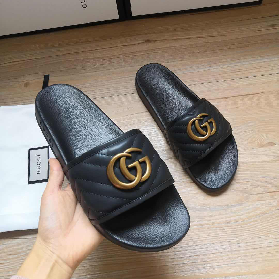 Gucci Black Double G Slippers - DopestKickz